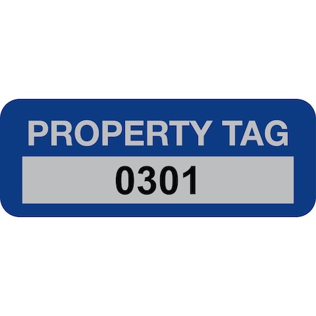 Lustre-Cal Property ID Label PROPERTY TAG5 Alum Dark Blue 2in x 0.75in Serialized 0301-0400, 100PK 253740Ma1Bd0301